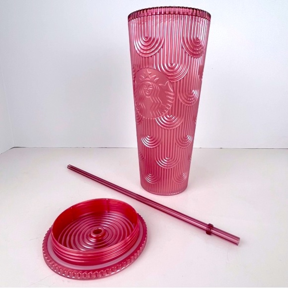 New Starbucks Cold Tumbler 24-oz Dusty Rose Pink Shimmer Shell Mermaid Scales